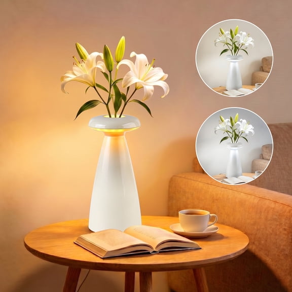 DAYBETTER 2-in-1 Ceramic Table Lamp, Stepless Dimming & 3000K LED Bedside Lamp, Modern Vase Lamp for Bedroom, Nightstand & Desk Decor, Best Gifts for family and Friends