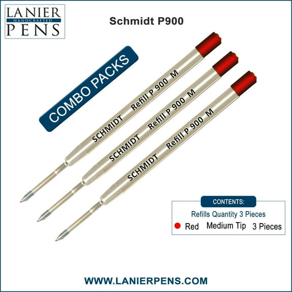 3X Schmidt P900 M Parker Style Ballpoint Refill Red Ink Medium Tip