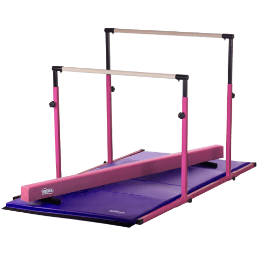 Pink 3Play Bars Uneven Bars Parallel Bars Pink Low Balance Beam and Purple Folding