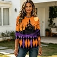 thumbnail image 4 of Womens 3/4 Sleeve Crew Neck Halloween T Shirts Shirts Thanksgiving Autumn Graphic Tee Tops Light Purple S, 4 of 7
