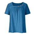 thumbnail image 4 of sovlvnd 50% Off Clear! Fashion Summer Casual Solid Round Neck Short Sleeves Tshirt Blouse Blue, 4 of 6