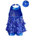 thumbnail image 2 of iiniim Robe de Costume de Danse Jazz Latin à Paillettes à Volants pour Filles avec Attache-Cheveux Bleu Royal 16, 2 of 5