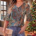 thumbnail image 3 of Ruffle Sleeve Tops for Women, Casual Regular Printed V-Neck Pleated Ruffle Daily Top, 3 of 7