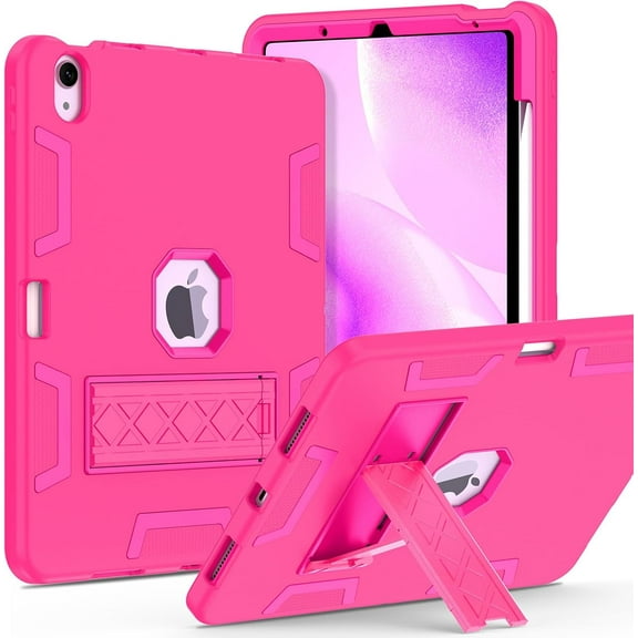 CACOCO-For Ipad Air 11 Inch Case M2 2024,Ipad Air 5Th / 4Th Generation 10.9 Inch Case (2022/2020) With Pencil Holder & Kickstand,Heavy Duty Shockproof Hybrid Protective Case,Hot Pink
