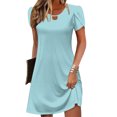 thumbnail image 2 of ClodeEU Women's Simple T Shirt Loose Dress,Cut Out Neckline,Short Sleeve Casual Mini Dress A-Light Blue,Womens Plus S, 2 of 6
