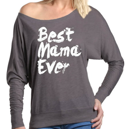 Shop4Ever Women's Best Mama Ever Paint Font Off Shoulder Long Sleeve