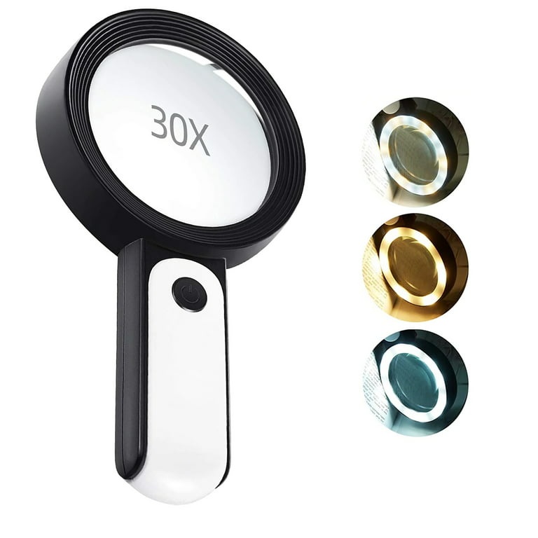 Magnifying Glass with Light, Oenbopo 30x Handheld Magnifier Glass 18 LED  for Reading, Coin, Jewelry 