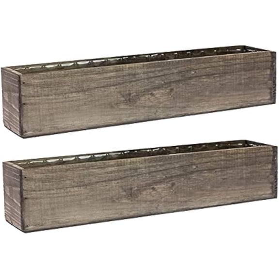 Wooden Planter Box, Rustic Barn Wood with Plastic Liner l Restaurant and Wedding Decorations l Wedding Bouquets, Table Centerpiece (20x4 Set of 2, Natural)
