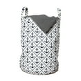 thumbnail image 1 of Geometric Laundry Bag, Dotted Frames Anchors Pattern Chevron Style Zigzags Nautical Theme Image, Basket with Handles Drawstring Closure for Laundromats, 13" x 19", Dark Blue White, by Ambesonne, 1 of 4