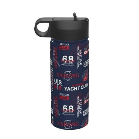 

Ocsxa Nautical Style Sailboat Print 18 oz Insulated Water Bottle With Straw Stainless Steel Sports Water Cup Flask Wide Mouth Travel Thermal Mug for Home Office or Car