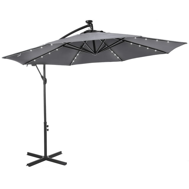 Outsunny 10ft Outdoor Cantilever Umbrella with Solar Lights Dark Gray