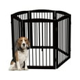 thumbnail image 2 of HLR Freestanding Pet Gate for Dogs, Foldable Wooden Dog Gate, Indoor Dog Gate for Stairs, Doorways, Step Over Pet Puppy Safety Fence with Support Feet, 32" Height 6 Panels, Dark Brown, 2 of 6