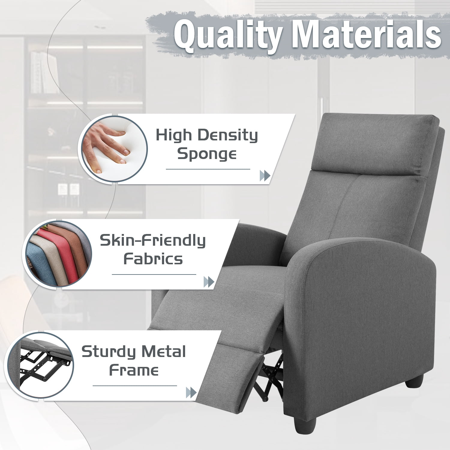 Vineego Massage Sofa Chair,Adjustable Fabric Recliner Home Theater Seating with Padded Backrest and Thick Seat Cushion ,Gray