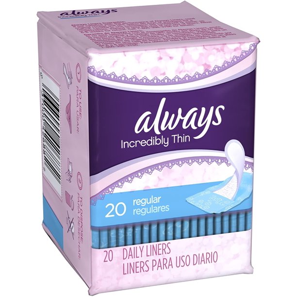 12 Pack Always Thin Daily Panty Liners Regular Unscented, 20 Count