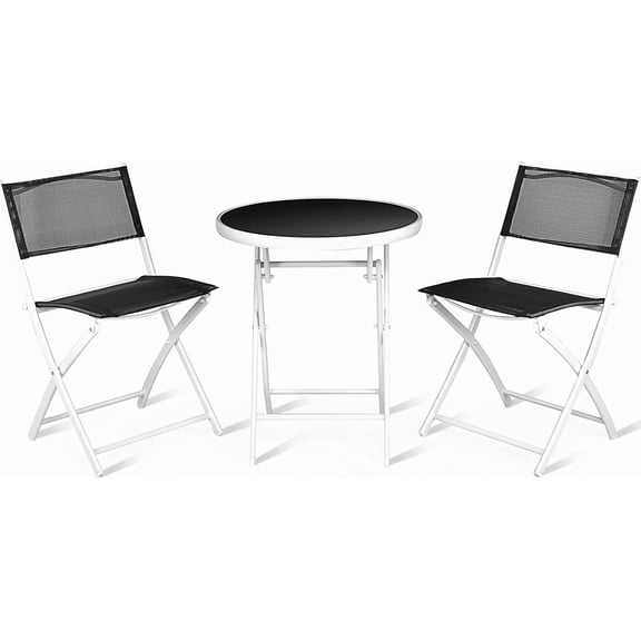 Sunshen 3 Pieces Folding Patio Bistro Set,Outdoor Folding Chairs & Table Set w/Tempered Glass Tabletop for Garden, Poolside & Backyard