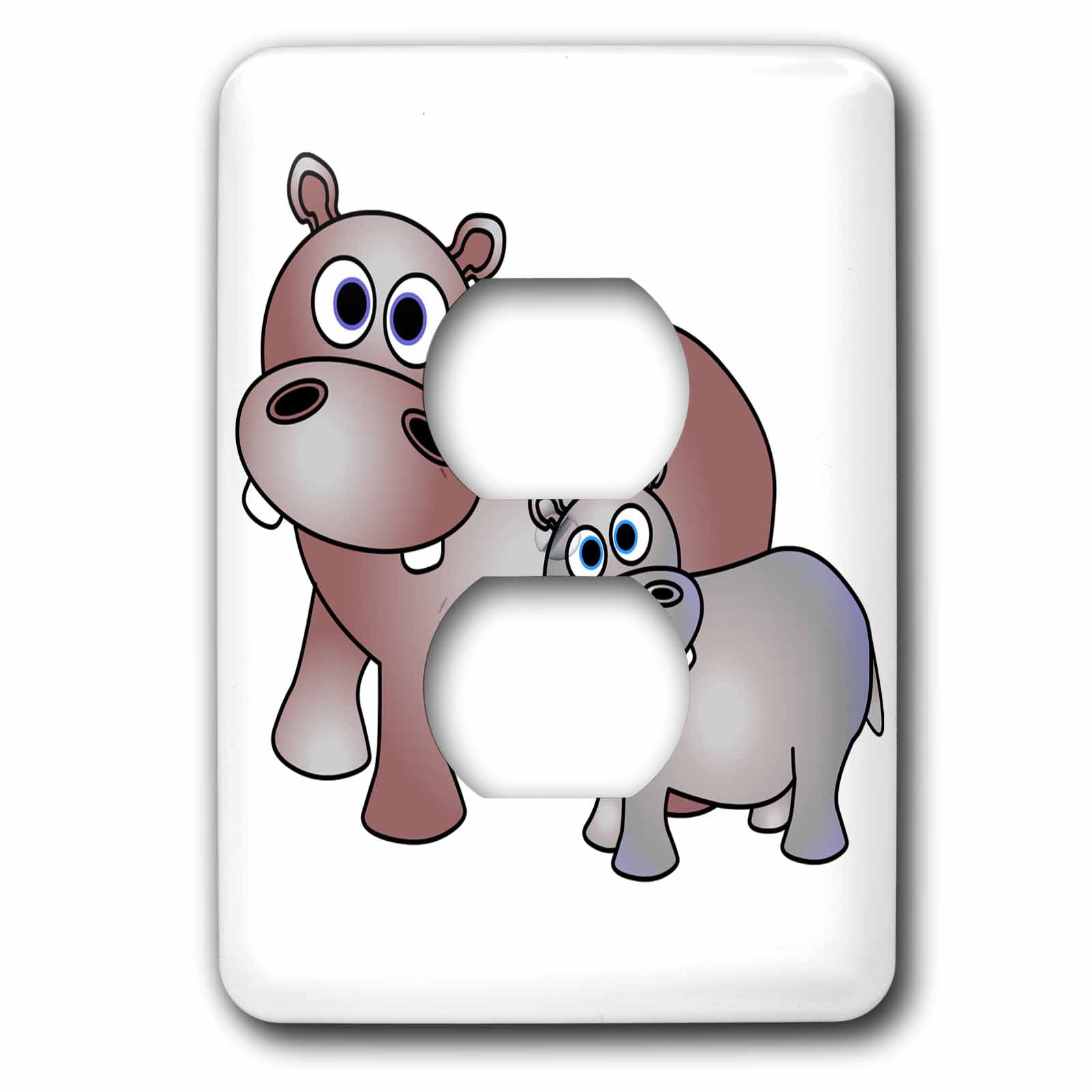 3dRose lsp_54156_6 Mama Hippo Kisses Her Baby 2 Plug Outlet Cover