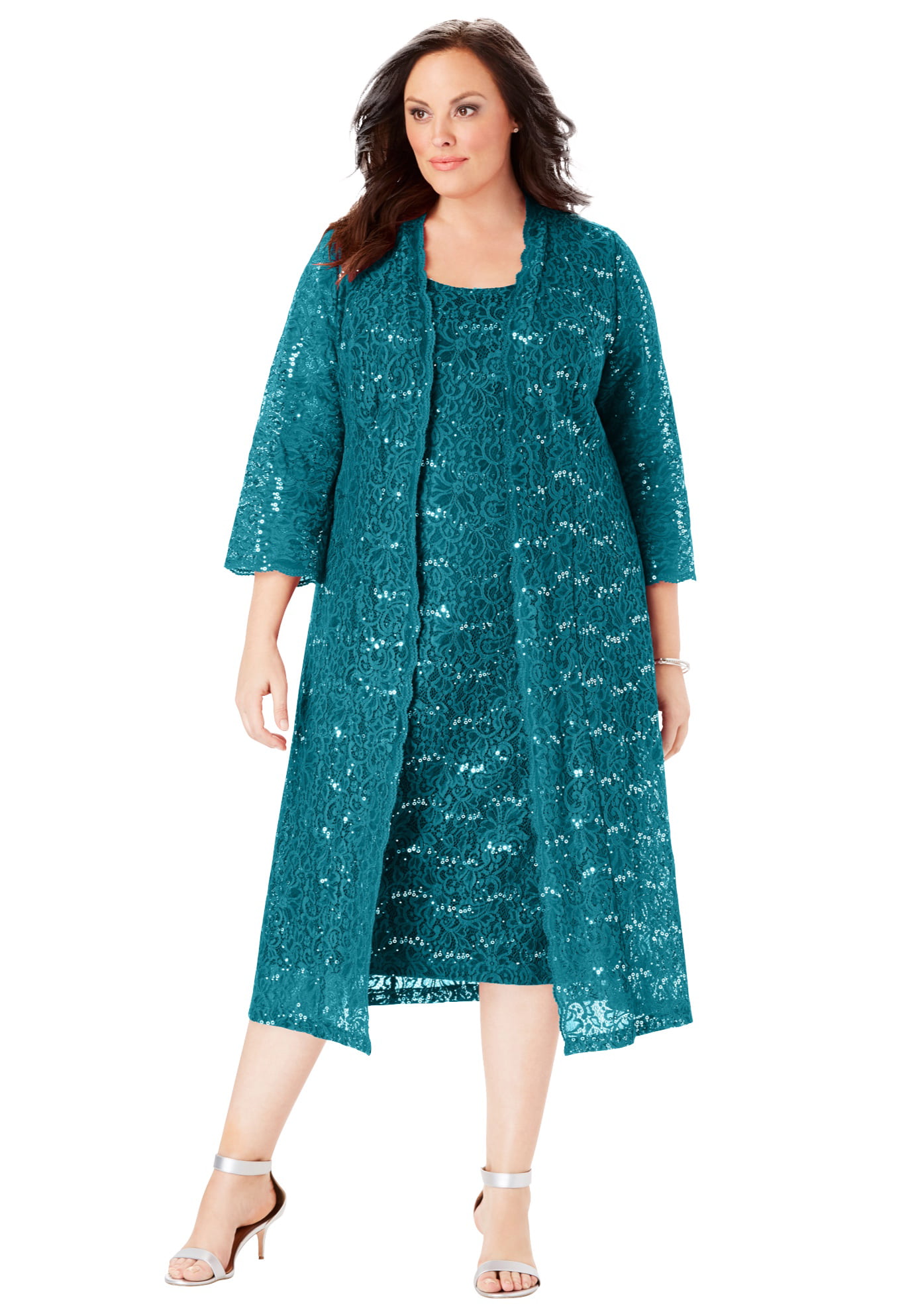 Roaman's - Roaman's Women's Plus Size Lace & Sequin Jacket Dress Set ...
