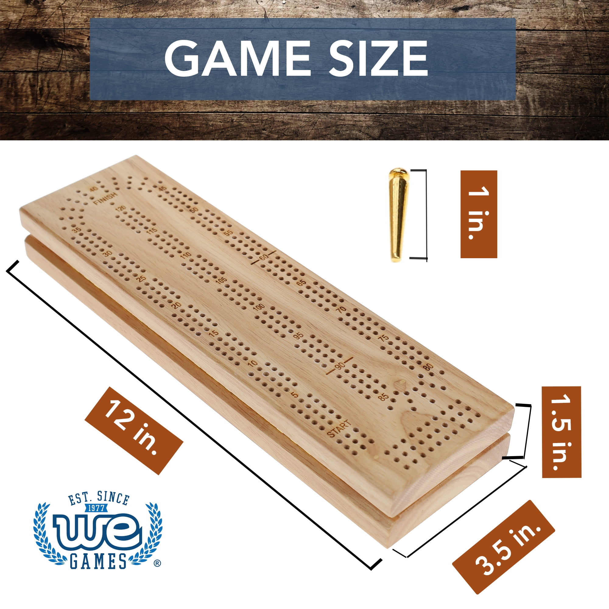 WE Games Wooden Travel Cribbage Board Game Set, Continuous 3 Track for 2-3 Players