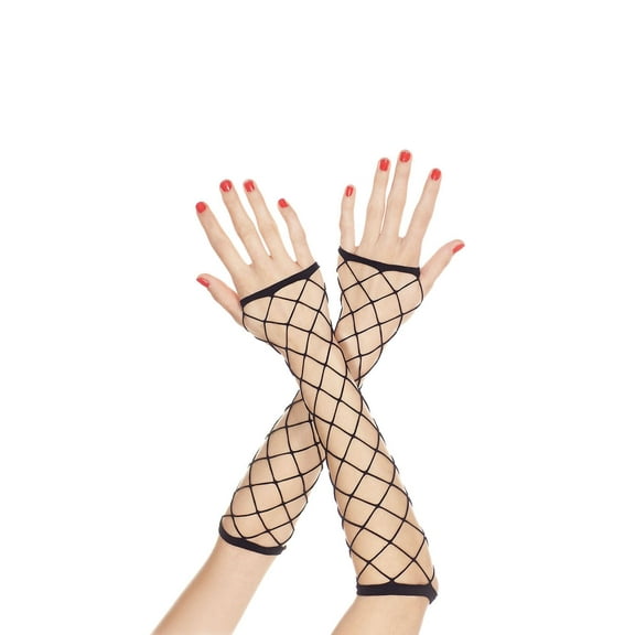 Big diamond net fingerless arm warmer 410-BLACK
