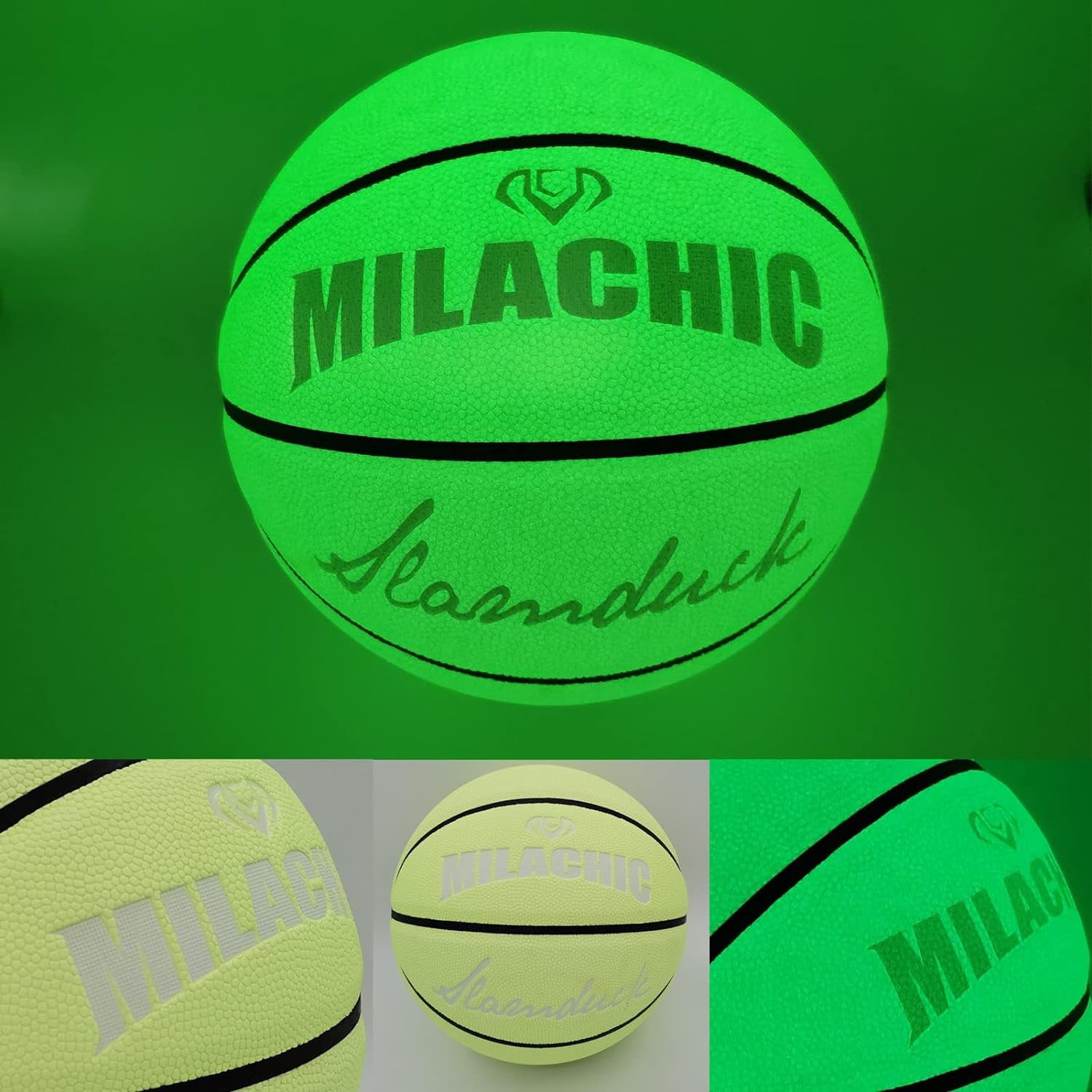 Basketball Glow in The Dark, Glowing Leather Green Light up Basketball Gift for Boys, Girls, Men, Women Indoor-Outdoor Night Basketball Game with Pump (Size 5/6/ 7)
