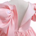 thumbnail image 6 of Short Flower Girl Dress, Girls Solid Color Puff Sleeve Princess Dress with Bow Accents, Junior Bridesmaid Party Dress for Wedding Birthday Occasions Age 4-9 Light Pink 150, 6 of 9