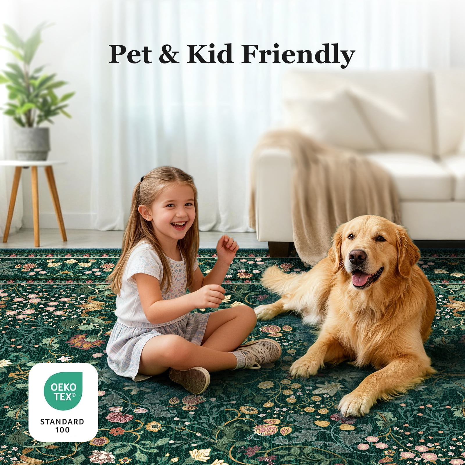 CHITOOMA 5'x7' Area Rugs for Living Room, Floral Washable Rug Boho Non-Slip Printed Carpet, Vintage Stain Resistant Indoor Rug for Bedroom Dining Room Home Office