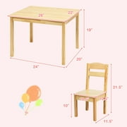 Gymax Kids 5 Piece Table Chair Set Pine Wood Children Play Room Furniture Natural