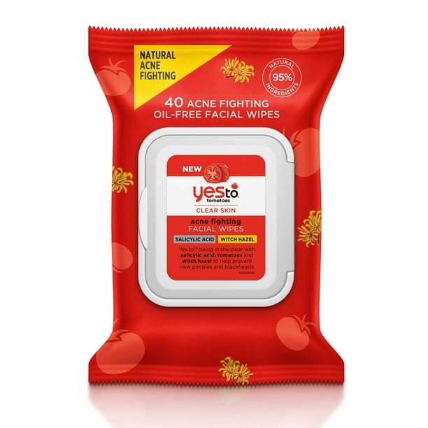 Yes To Tomatoes Acne Fighting Facial Wipes with Witch Hazel & Salicylic Acid, 40 Ct Walmart