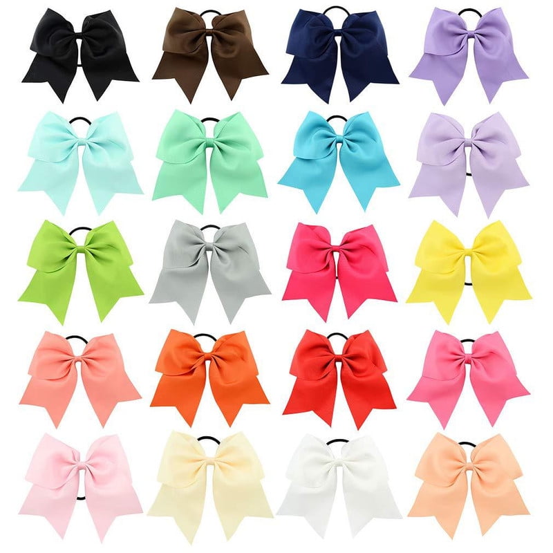 Vorkoi 6PCS Large Cheer Bows for Cheerleaders Hair Bows for Girls Softball Hair Bows Teen Girls College Sports Elastic Ponytail Holder School Cheerleading Hair Accessories 8 Inch Bows for Girls