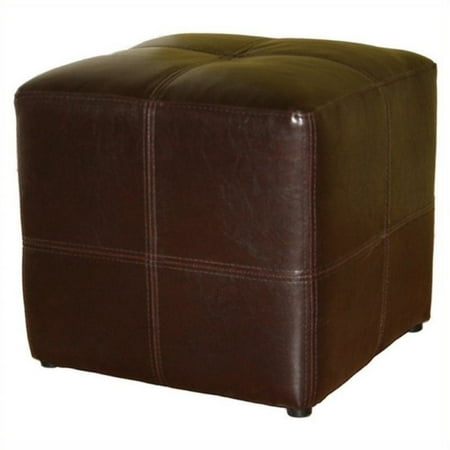 Pemberly Row Leather Cube Ottoman in Dark Brown