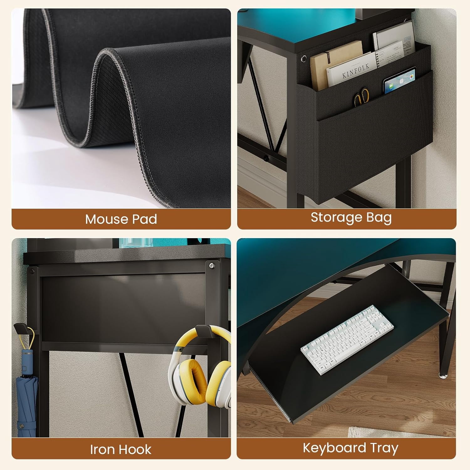 SEDETA Corner Computer Desk with Hutch, Black Gaming Desk with Keyboard Tray & Hooks, Writing Desk for Small Space