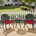 thumbnail image 3 of Hzzkey 3-Piece Black Outdoor Aluminum Round Dining Set,2 Chairs, Red Cushion ,Umbrella Hole, Weather-Resistant, 3 of 11