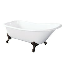 Aqua Eden VCT7D6630NF5 67" Cast Iron Classic Flat-Rim Single Slipper Clawfoot Tub (7" Faucet Drillings), White/Oil Rubbed Bronze