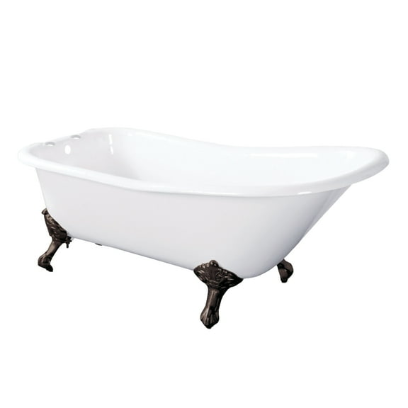 Aqua Eden VCT7D6630NF5 67" Cast Iron Classic Flat-Rim Single Slipper Clawfoot Tub (7" Faucet Drillings), White/Oil Rubbed Bronze