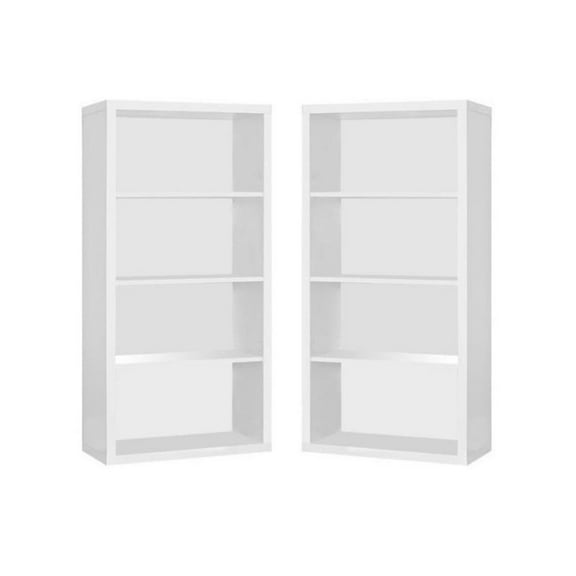 Home Square 4 Adjustable Shelves Wood Bookcase Set in White (Set of 2)