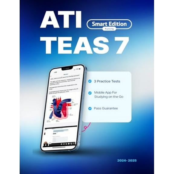 Pre-Owned ATI TEAS 7 Study Guide: Smart Edition Academy TEAS 7 Prep Book 4th Edition with 3 Online Practice Tests, 9781949147926, 1949147924, Paperback,