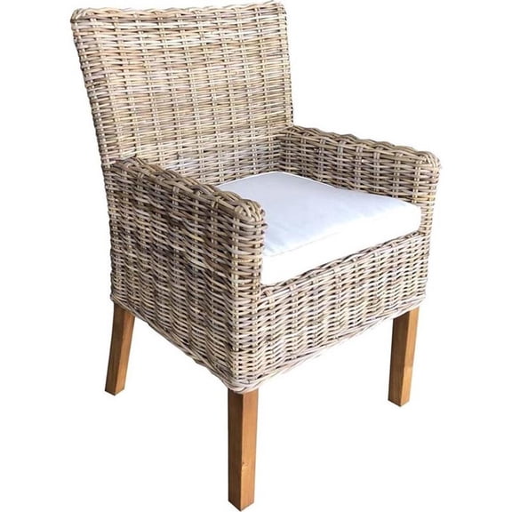 Padma's Plantation Boca Wicker Dining Armchair in Kubu Gray