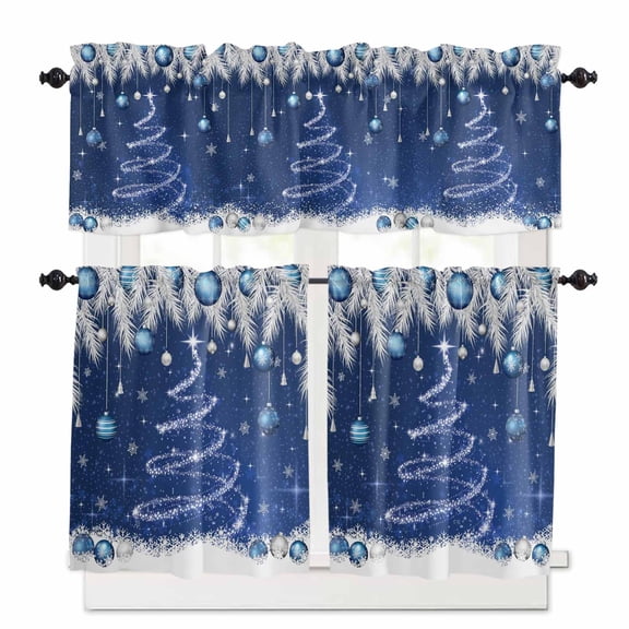 Christmas Curtain Valances Set Poinsettia Leaf Winter Floral Kitchen Curtains 36 inch Length Rod Pocket Valance and Tiers 3 Piece Set Small Bedroom Bathroom Laundry Decor