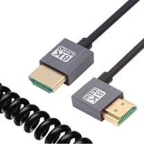 JSER HDMI 2.1 Male to HDMI Male 8K 60hz Stretch Coiled Cable Right Angled 90 Degree for HDTV Computer Laptop Monitor