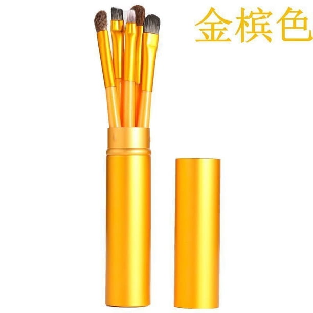 Nvzi Juego de brochas de maquillaje, kit de 9 brochas de maquillaje de viaje, brochas cosméticas para base de maquillaje, rubor, sombra de ojos con bolsa de almacenamiento (amarillo)