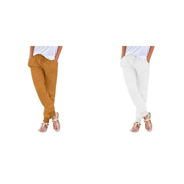 (2-Pack) Rinsvye Women'S Drawstring Elastic Waist Knit Pants With Pockets Cuffed Bottom Stretchy Joggers Sweatpants Casual Home Wear