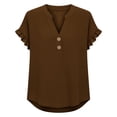 thumbnail image 5 of Hurxie Womens Puff Short Sleeve Sweater Tops Ruffle Henley Neck Spring Summer Pullover Dressy Casual Knit Shirts Brown,2XL, 5 of 7