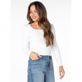 thumbnail image 4 of Celebrity Pink Women's Long Sleeve Square Neck Rib Top, Size XS-XXXL, 4 of 7