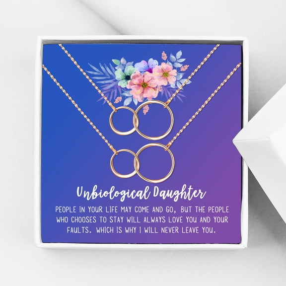 Anavia Unbiological Daughter Jewelry, Step Daughter Necklace Gift, Bonus Daughter Birthday Card Gift, Mother Daughter Set Necklace-[Two Rose Gold Infinity Double Ring, Blue-Purple Gift Card]