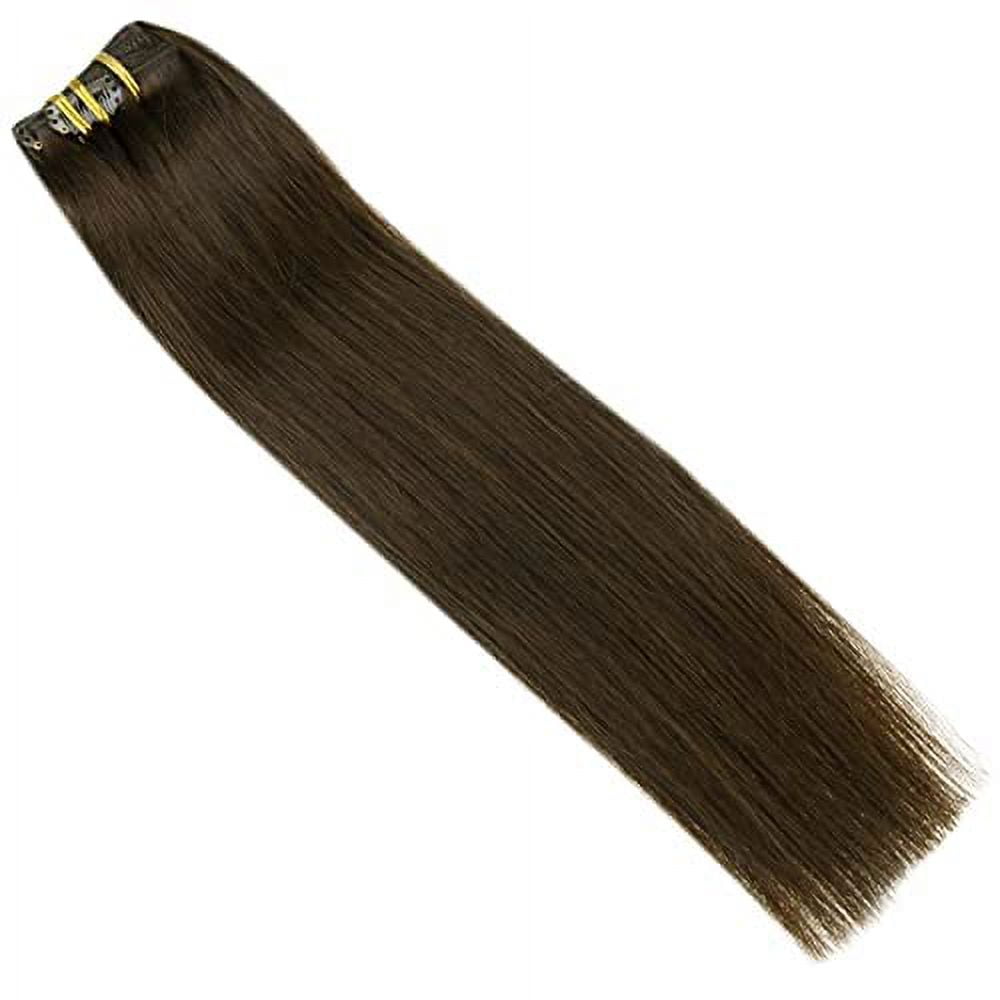 Full Shine 10 Inch Brown Clip in Hair Extensions Human Hair #4 Medium Brown  7Pcs 100 Grams Full Head Remy Hair for Women Adult