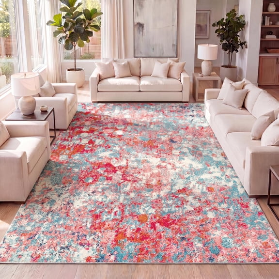 JONATHAN Y CTP108B-4 Contemporary POP Modern Abstract Blue/Red 4 ft. x 6 ft. Area Rug