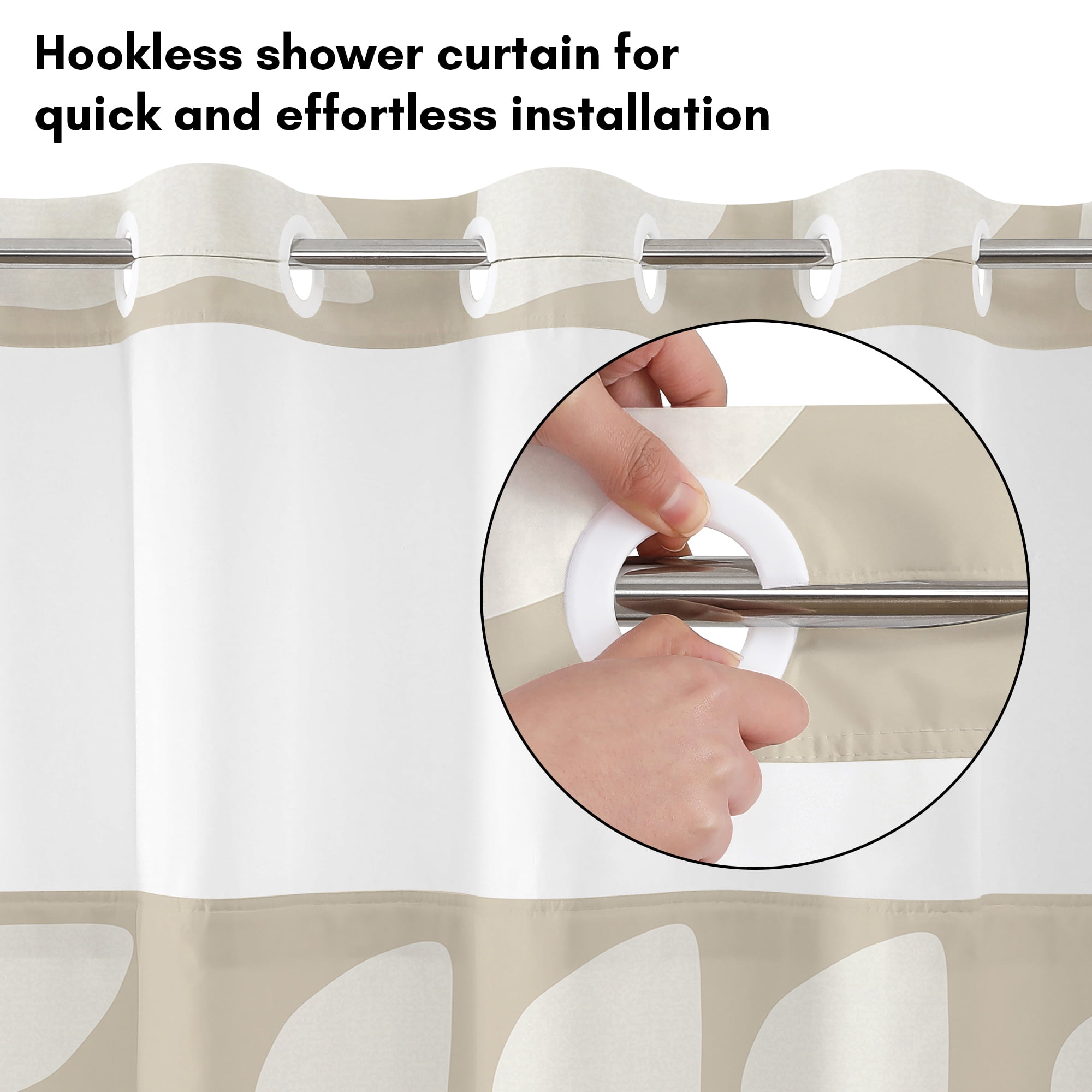 Americanflat 72x75 Hookless Shower Curtain - Abstract Khaki Cream Shower Curtain with Sheer Panel, Snap-In Liner, and Grommets - 100% Polyester