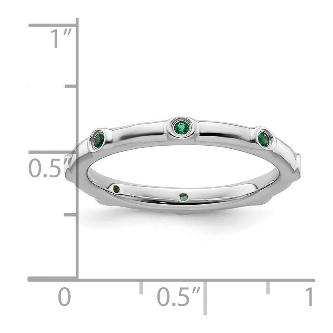 925 Sterling Silver Bezel Polished Stackable Created Emerald Ring Size 7 Stackable Ring for Women