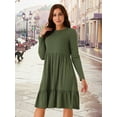 thumbnail image 3 of DARING DIVA Casual Long Sleeve Tiered A-Line Swing Dress S Army Green, 3 of 7