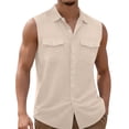 thumbnail image 3 of Plus Size Big & Tall, Men's Solid Color Vintage Tank Top Cotton Casual Sleeveless Muscle Fit Button Down Pocket Tee Breathable Summer Beach Gym Streetwear Vacation | TOPLIU,Beige 3XL, 3 of 8